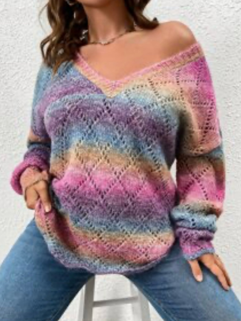 SHEIN Rainbow 🌈 Knit V-Neck Sweater 3x